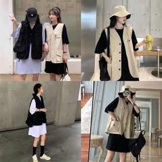Áo gile kaki túi hộp unisex