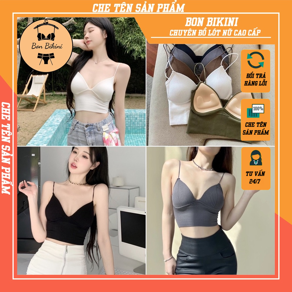 Áo Bra Nữ 2 Dây Mảnh Cổ V Dáng Lửng Có Đệm Ngực Trend Mới 1833 BON BIKINI