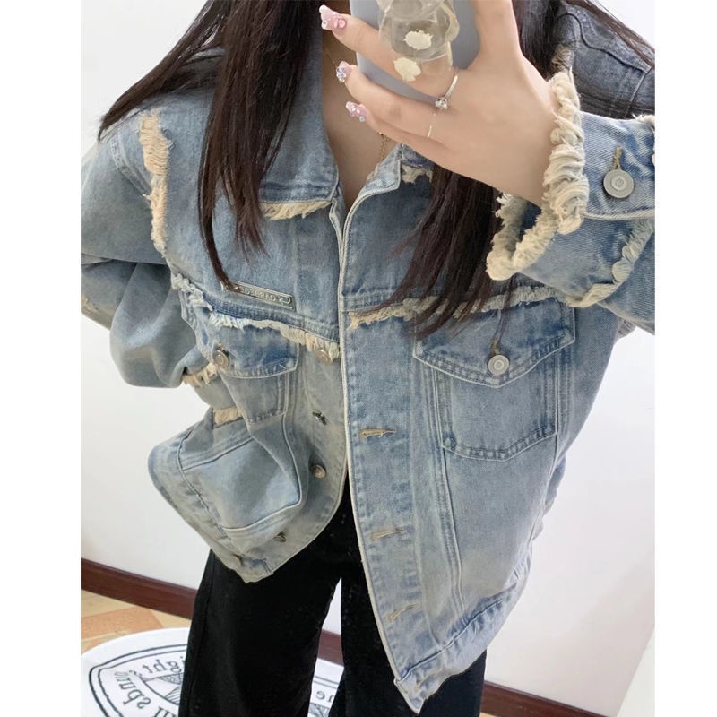 Jiashucheng Áo Khoác Denim Màu Xanh Nhạt Nhạt Dáng Rộng Phong Cách Retro Mùa Xuân Mới Cho Cặp Đôi