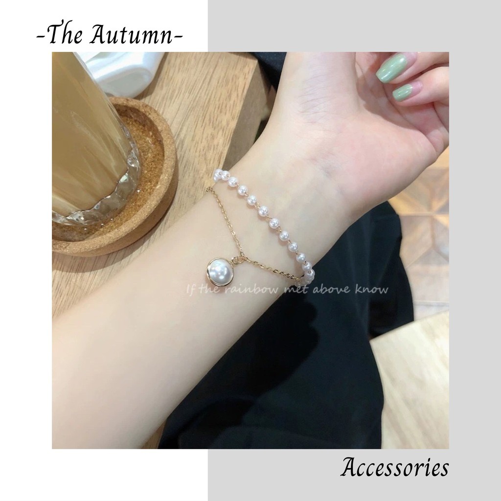 Vòng tay mạ vàng đính ngọc trai nhân tạo kiểu cách đơn giản Hàn Quốc cho nữ - The Autumn Accessories