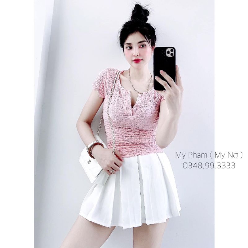 Áo Len Xốp Body Mongtoghi Cổ Tròn Cúc Ngực Siêu Hot