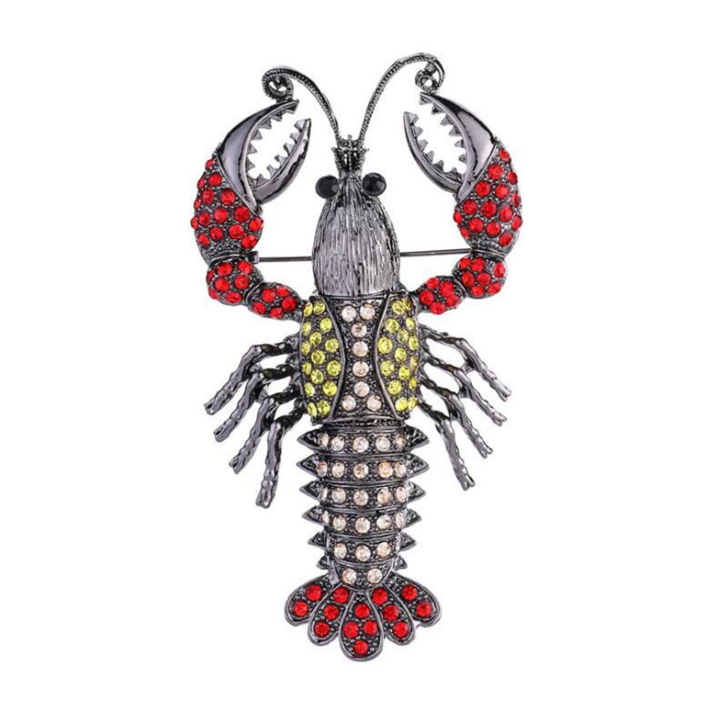 Ghim Cài Áo Hình Tôm Hùm Đính Đá Phong Cách Retro