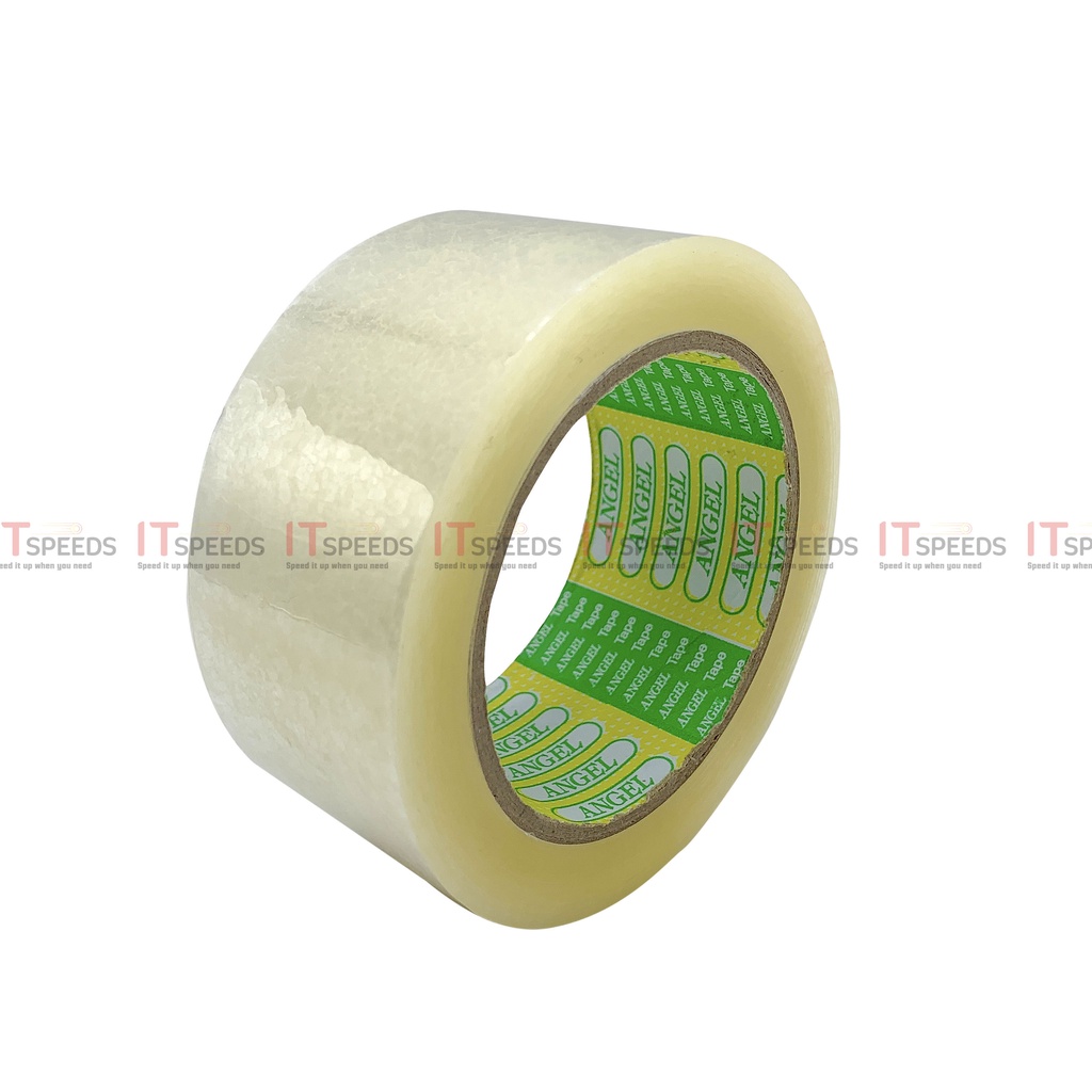 1 Cuộn Băng Keo Trong, Đục Dán Thùng Angel 4F8, 100 Yard, 200 Yard, Độ Dính 43 Mic, 6 Cuộn Nặng 1.2Kg, Đủ Yard, Đủ Mic