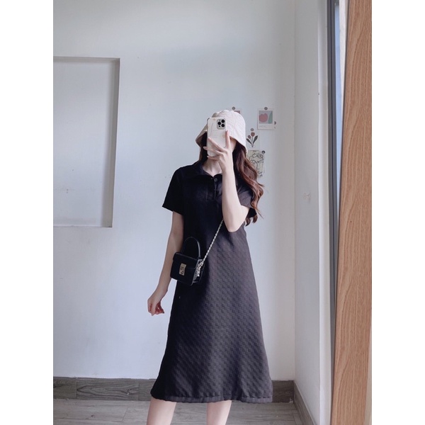 Váy polo dáng dài vải kẻ ô vuông