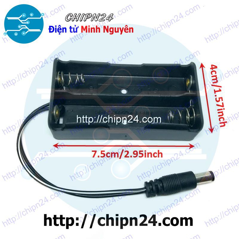 [1 CÁI] Hộp Đế Pin 18650 2 viên Có Chuôi Cắm Jack DC