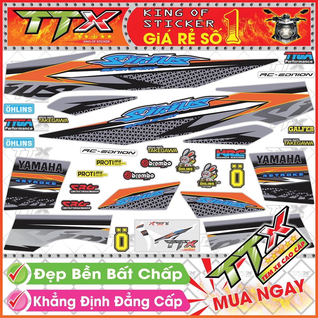 Tem Xe Sirius Đen Xám Bạc Kiểng - Tem Sirius Bạc Xám Đen Siêu Đẹp - Mẫu Team Sirius Đen Xám Bạc