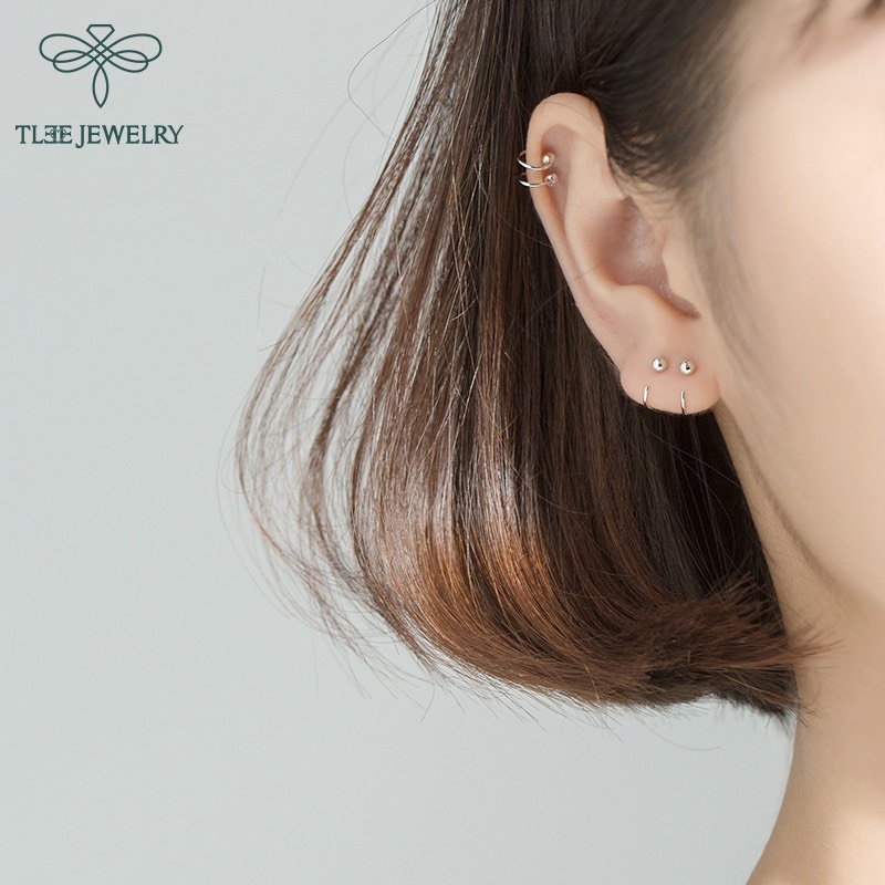Khuyên tai bạc unisex TLEE móc bi basic cá tính TleeJewerly B0213