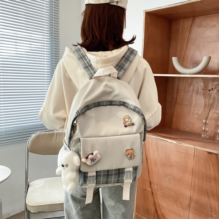 Balo Nữ Sinh Đi Học Chất Liệu Vải Dù Mềm Mịn Chống Nước -Tặng Kèm Phụ Kiện Cute BALO-570