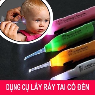 ĐÈN LẤY RÁY TAI CÓ ĐÈN CHO BÉ CÓ HỘP NHỰA VÀ 3 ĐẦU GẮP