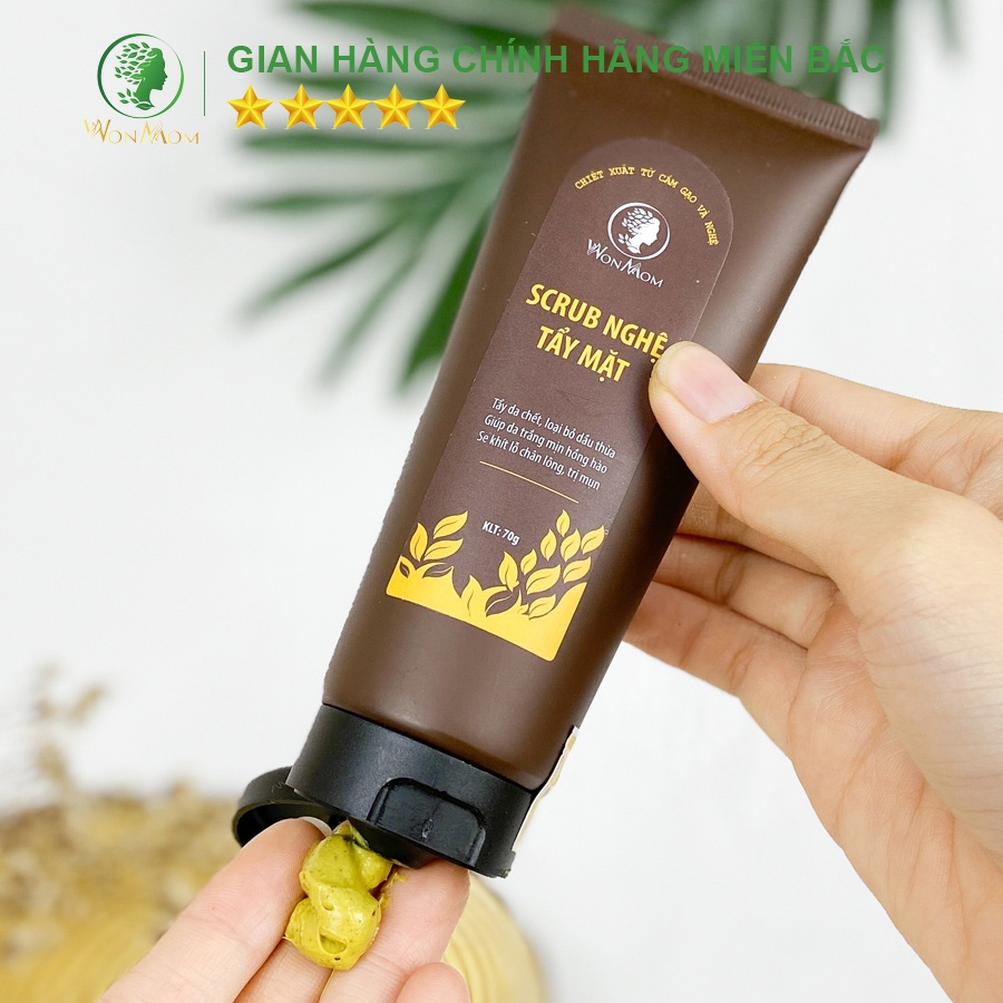 Scrub nghệ tẩy tế bào chết da mặt, trắng da, sạch mụn từ thảo mộc Wonmom 70g