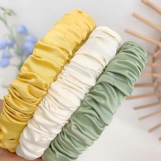 Băng đô bờm lụa satin nhún phong cách Hàn Quốc