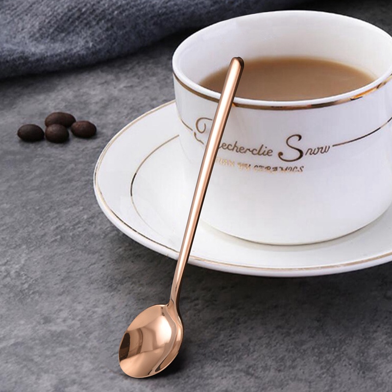 Set 1 Muỗng Cà Phê Tay Cầm Dài Bằng Thép Không Gỉ 304