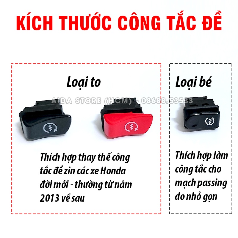 [RED] Công tắc đề, nút đề dành cho xe máy Honda, thay thế hoặc dùng làm nút passing cho mạch
