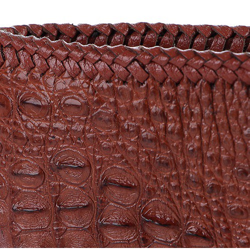 Bóp nam Huy Hoàng da cá sấu nguyên con đan viền màu nâu đỏ HP2766