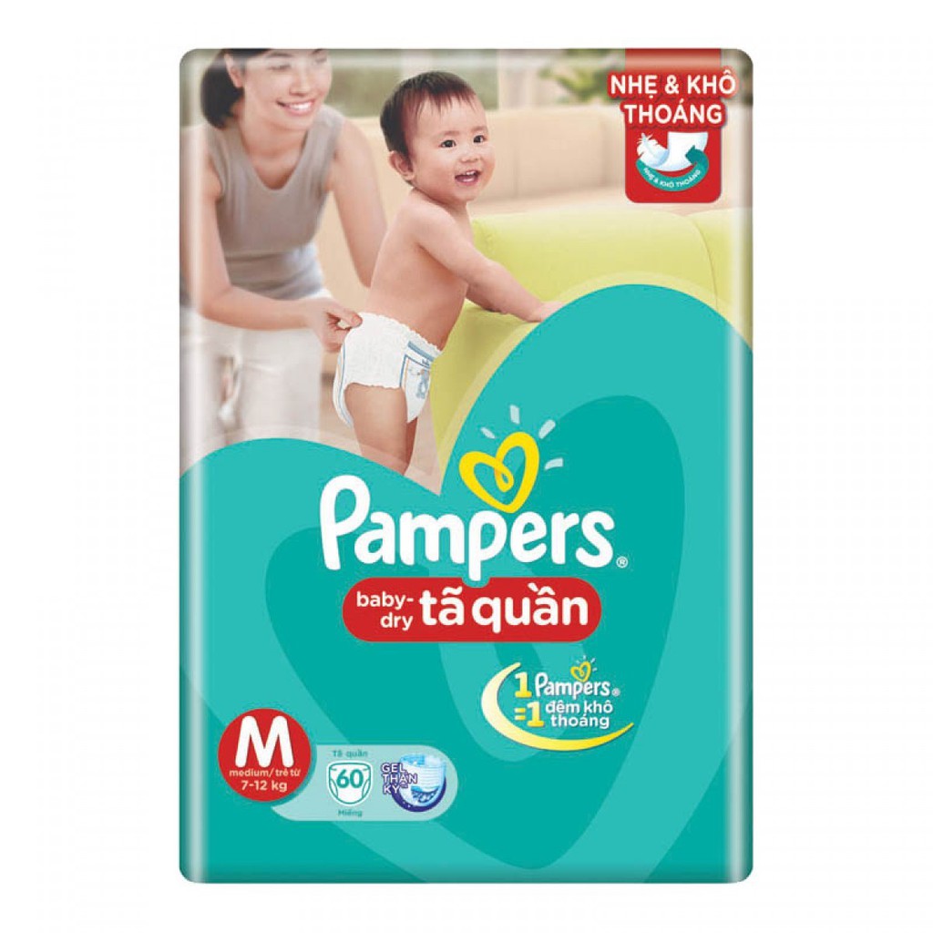 BỈM – TÃ QUẦN PAMPERS SIZE M - 60 MIẾNG ( CHO BÉ TỪ 7-12 KG)