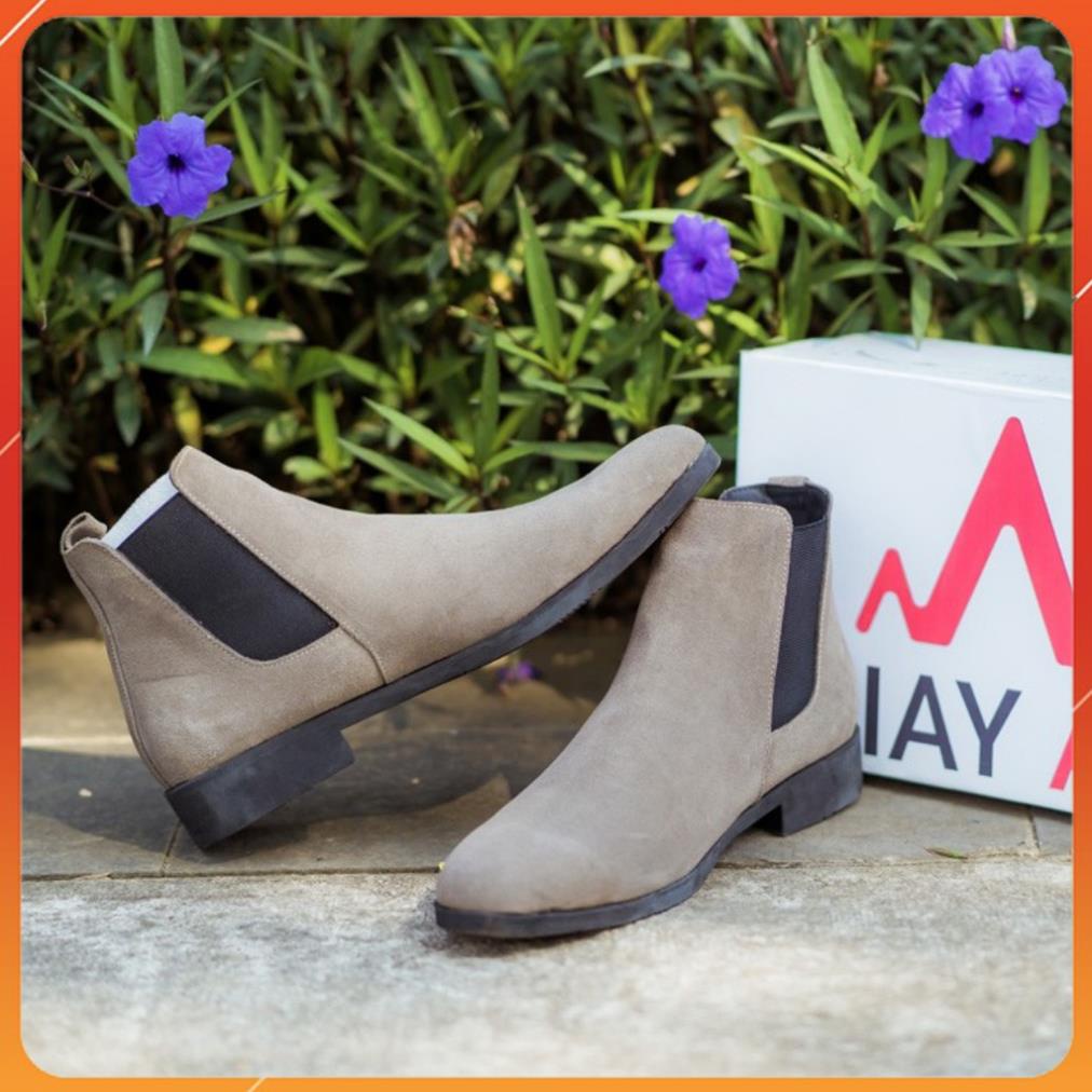 NEW Giày Chelsea boot nam da bò lộn màu lông chuột tăng chiều cao 4cm