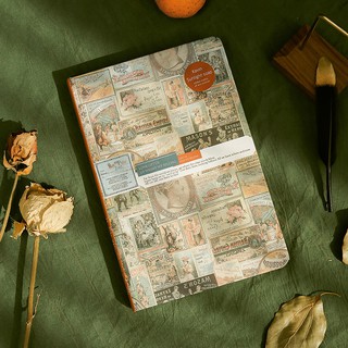 Sổ Bullet Journal KAVIN NEWSPAPER VINTAGE - Khổ A5 - Bìa cứng - Gáy đỏ (Red)