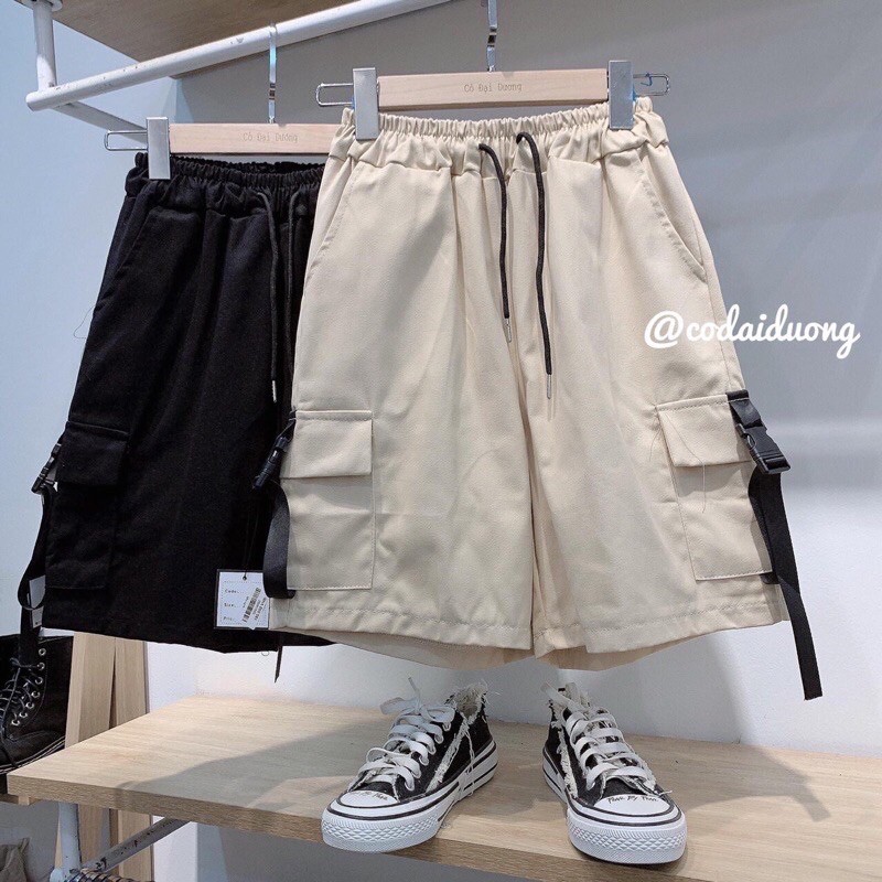 [Rẻ vô địch] Quần short lửng nam nữ Unisex túi hộp sỏ dây_Quần kaki túi hộp dây