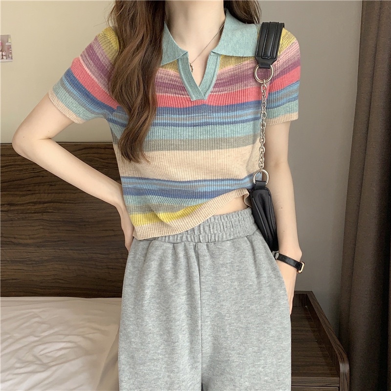Áo len cổ polo chất co giãn cầu vồng cực xinh AL13