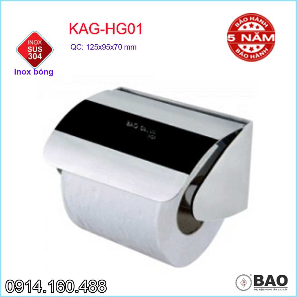 Hộp đựng giấy vệ sinh Inox Bảo KAG-HG01, Móc giấy toilet SUS304 inox dập khuôn cao cấp thiết kế tuyệt đẹp