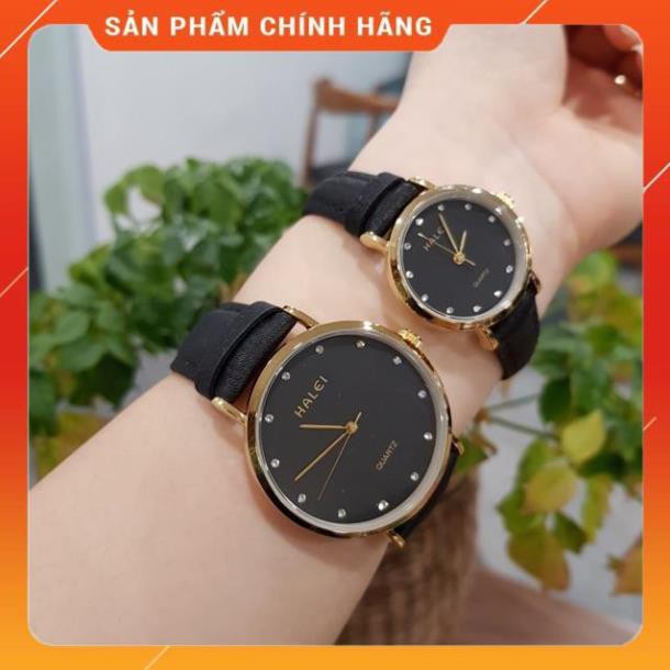 Hot!!! Đồng hồ đôi nam nữ Halei dây da đen mặt ngọc chính hãng Tony Watch 68 giá re