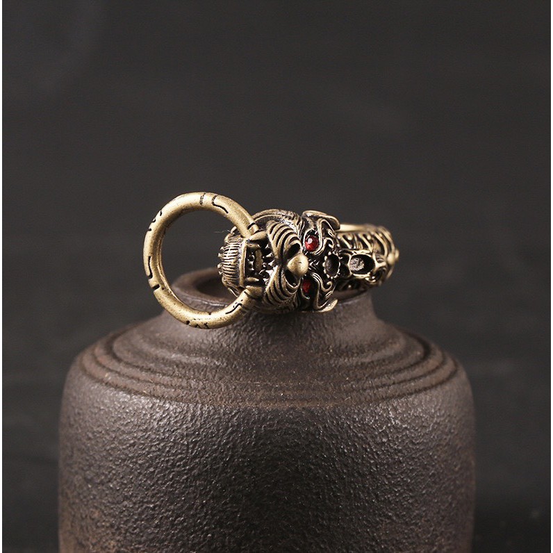 Móc Khoá Phong Thủy, Móc Khoá Thắt Lưng Bằng Đồng Hình Móc Tròn Đầu Rồng Mắt Đỏ