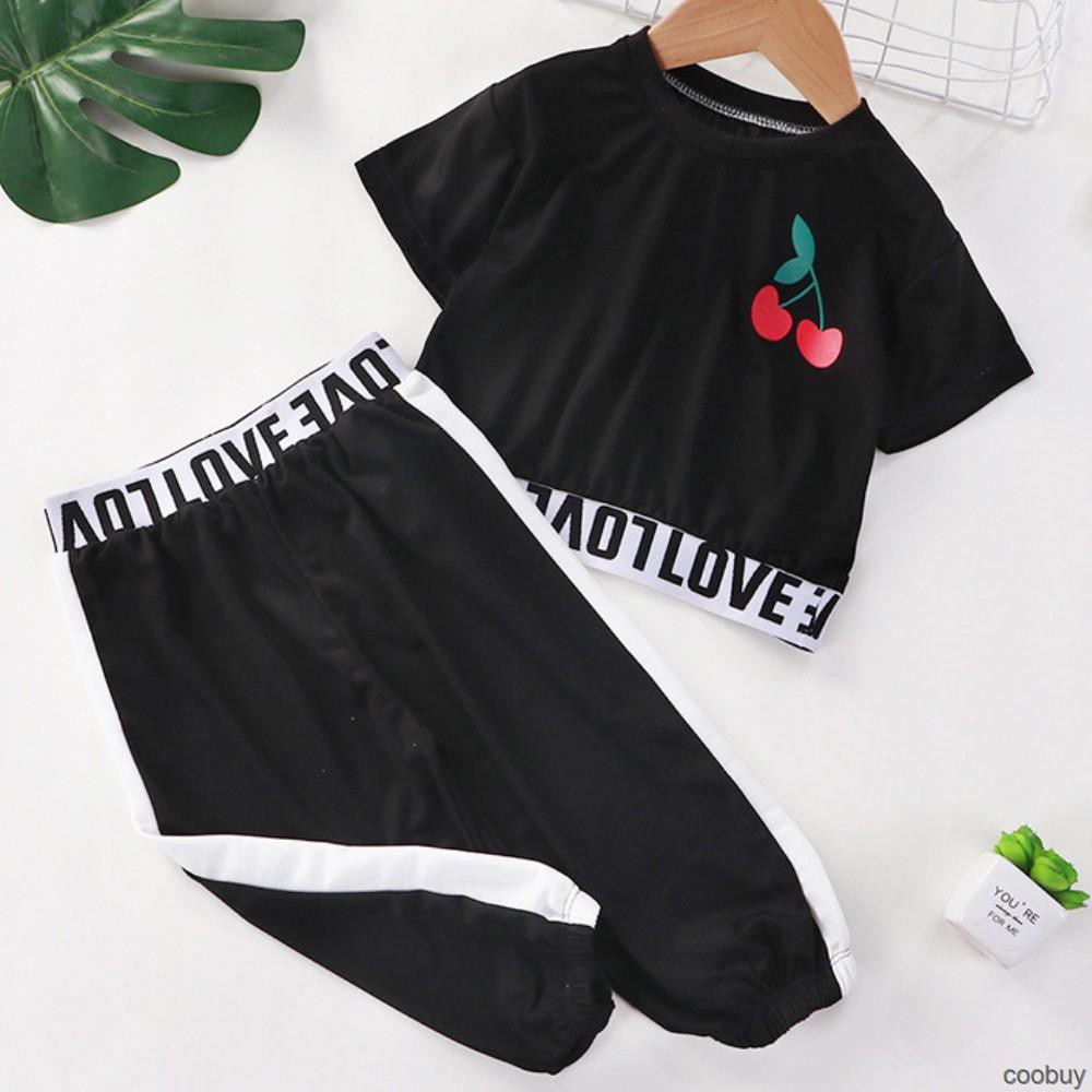 Đồ Thể Thao Vải Cotton Ngắn Tay Cổ Tròn In Họa Tiết Thời Trang Mùa Hè Cho Bé Gái