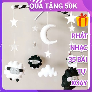 [CÓ NHẠC + TẶNG THANH X] Đồ chơi treo nôi cho bé CỪU NGỘ NGHĨNH đen trắng, treo nôi kích thích thị giác tự xoay cho bé