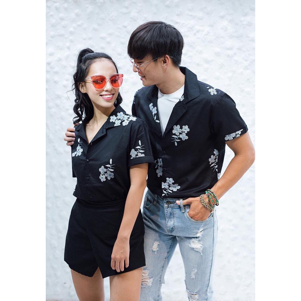 Áo sơ mi hoa cổ pijama