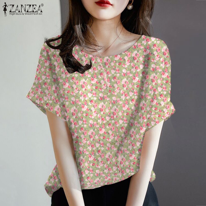 Áo Zanzea tay ngắn dáng rộng in họa tiết phong cách cổ điển thời trang cho nữ