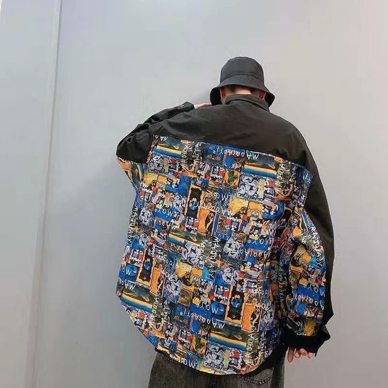 Áo sơ mi dáng rộng in họa tiết phong cách Hàn Quốc thời trang cho nam và nữ size M-2XL