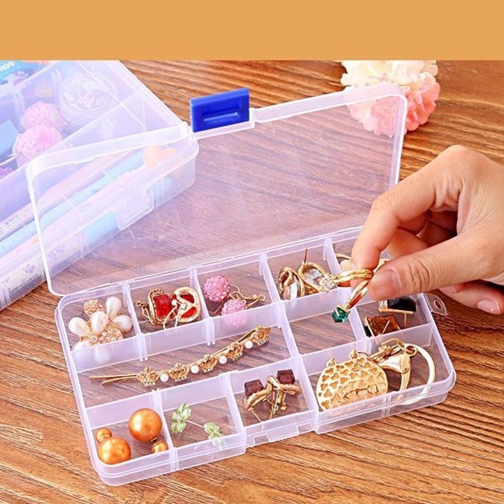 Hộp Nhựa Trong Suốt 10 Ngăn Đựng Trang Sức Tiện Dụng