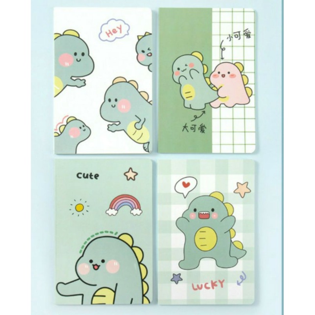 Sổ ghi chép kẻ ngang hoạt hình cute, khủng long, đô rê mon/ Set 4 sổ A5, vở viết dễ thương 60 trang dành cho học sinh