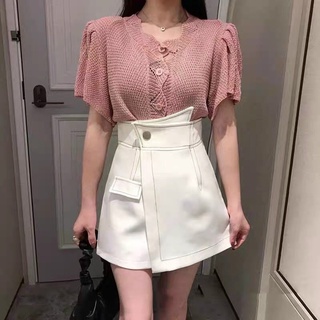 Quần váy nữ cạp cao chỉ nổi vạt lệch ( ảnh thật )