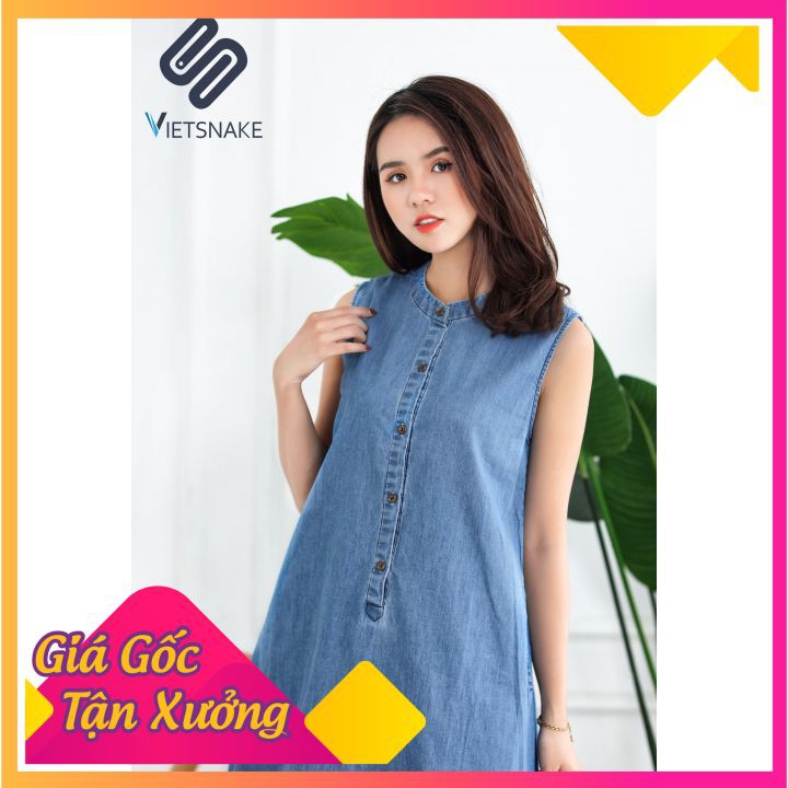 [KÈM ẢNH THẬT] Váy jeans W sát nách cổ tàu dáng dài