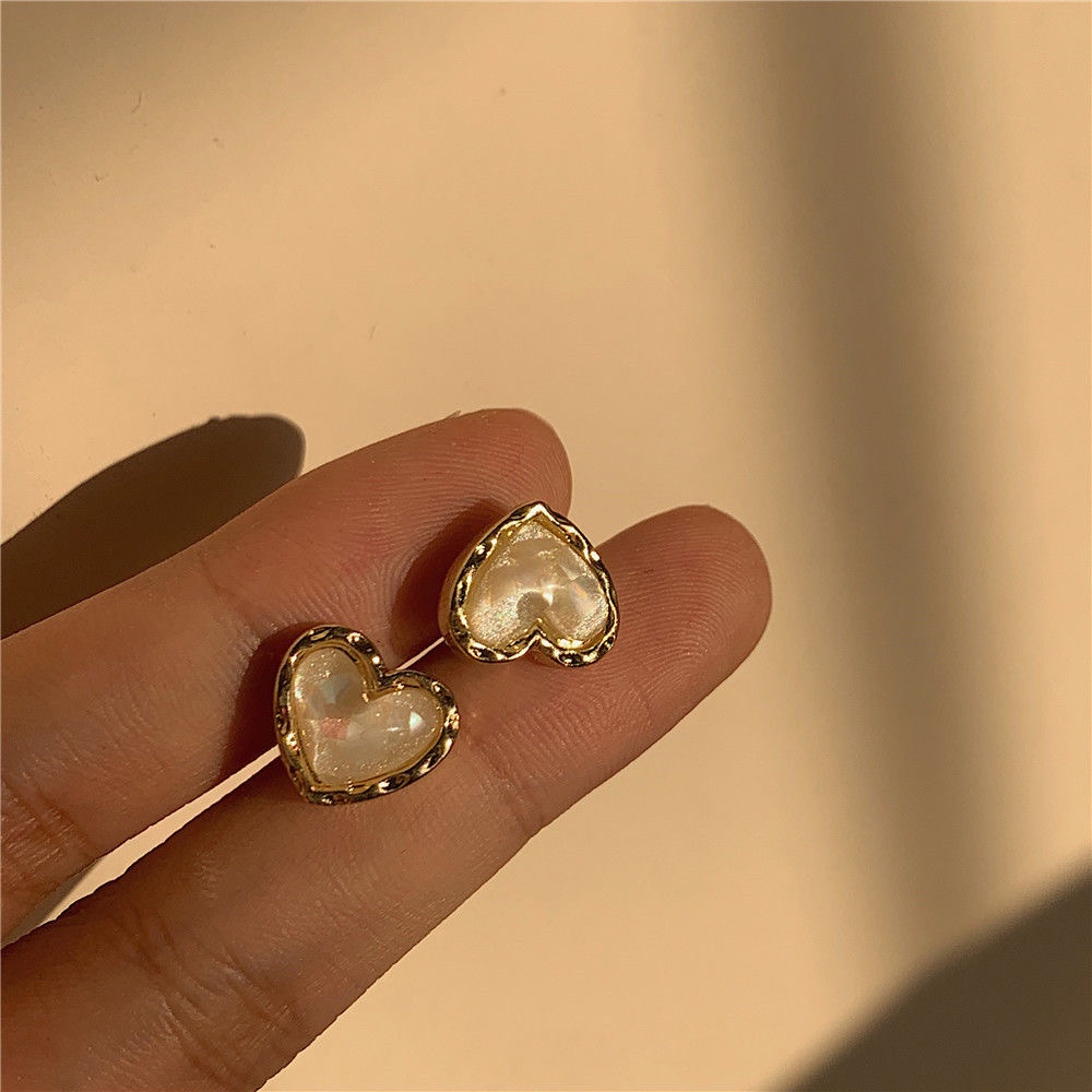 Khuyên tai iF YOU kiểu trái tim đính ngọc trai thời trang thanh lịch