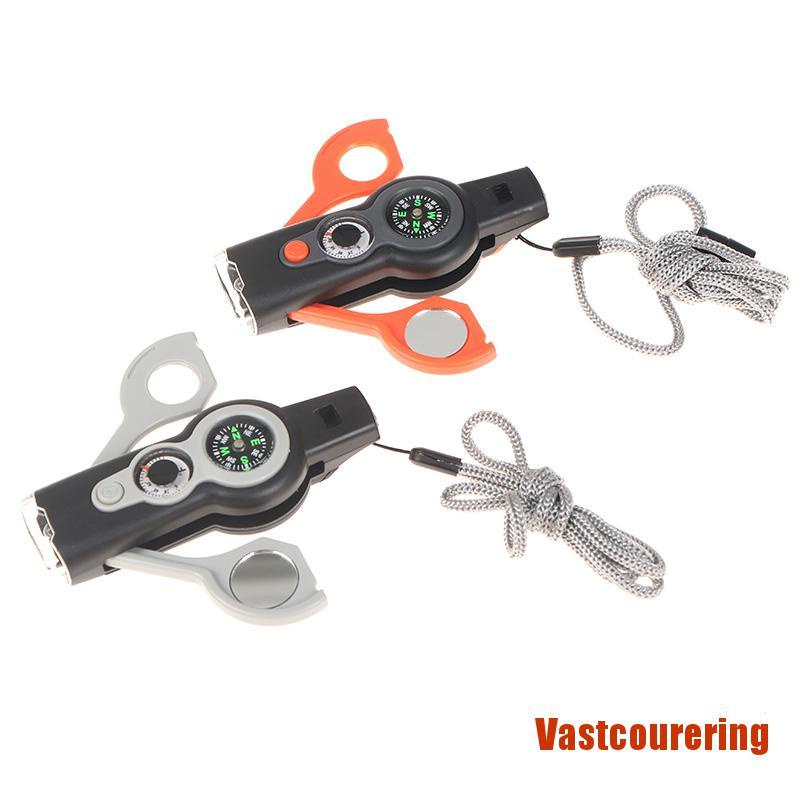 Móc Khóa Sinh Tồn Tích Hợp La Bàn &amp; Đèn LED &amp; Còi 7 Trong 1