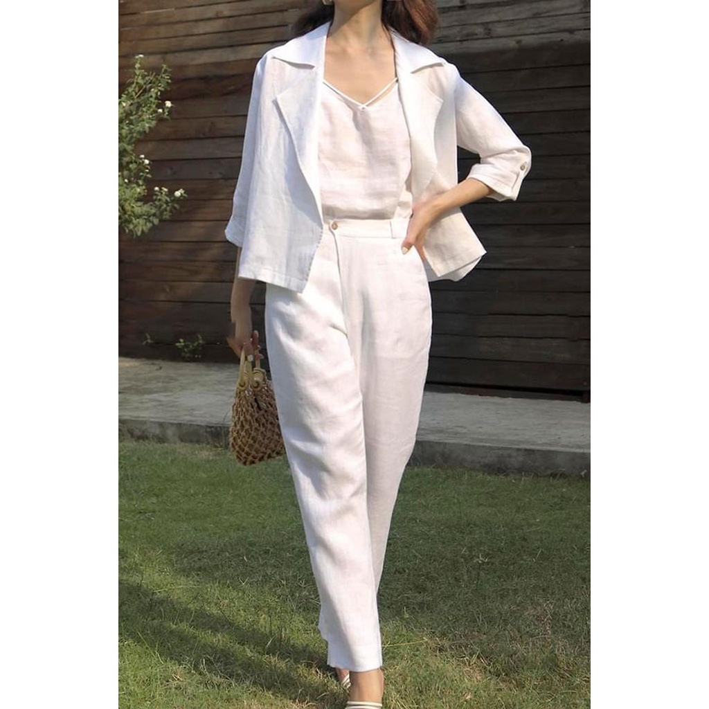 Áo khoác nhẹ blazer demi Linen tay lỡ, chất vải linen mềm mại, thời trang thu đông 2022