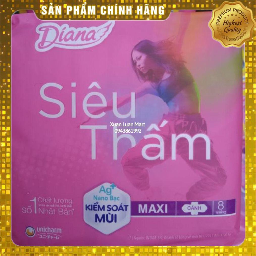 Băng vệ sinh Diana Maxi dày 8 miếng có cánh/ không cánh