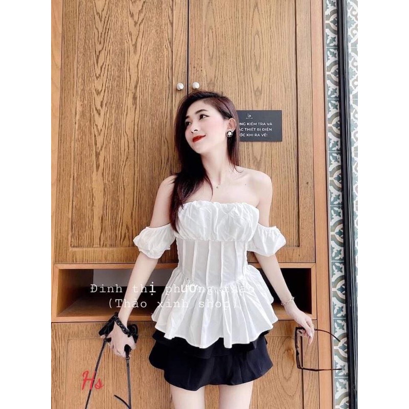 [ Mã FAMAYWA2 giảm 10K đơn 50K] Bộ Áo Trễ Vai Chân Váy Ngắn 🦋 Set Áo Trắng Bèo Kèm Chân Váy Đen 🦋 | BigBuy360 - bigbuy360.vn