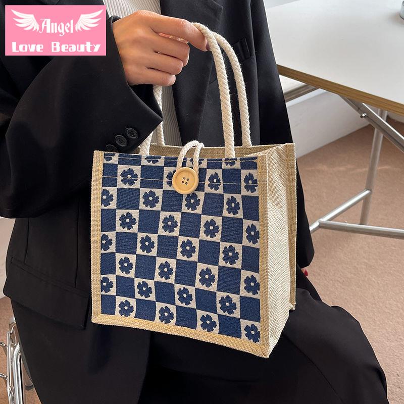 Túi Tote Vải Lanh Cao Cấp Hình Vuông Nhỏ Phong Cách ins Mới 2022 Dùng Đựng Cơm Trưa