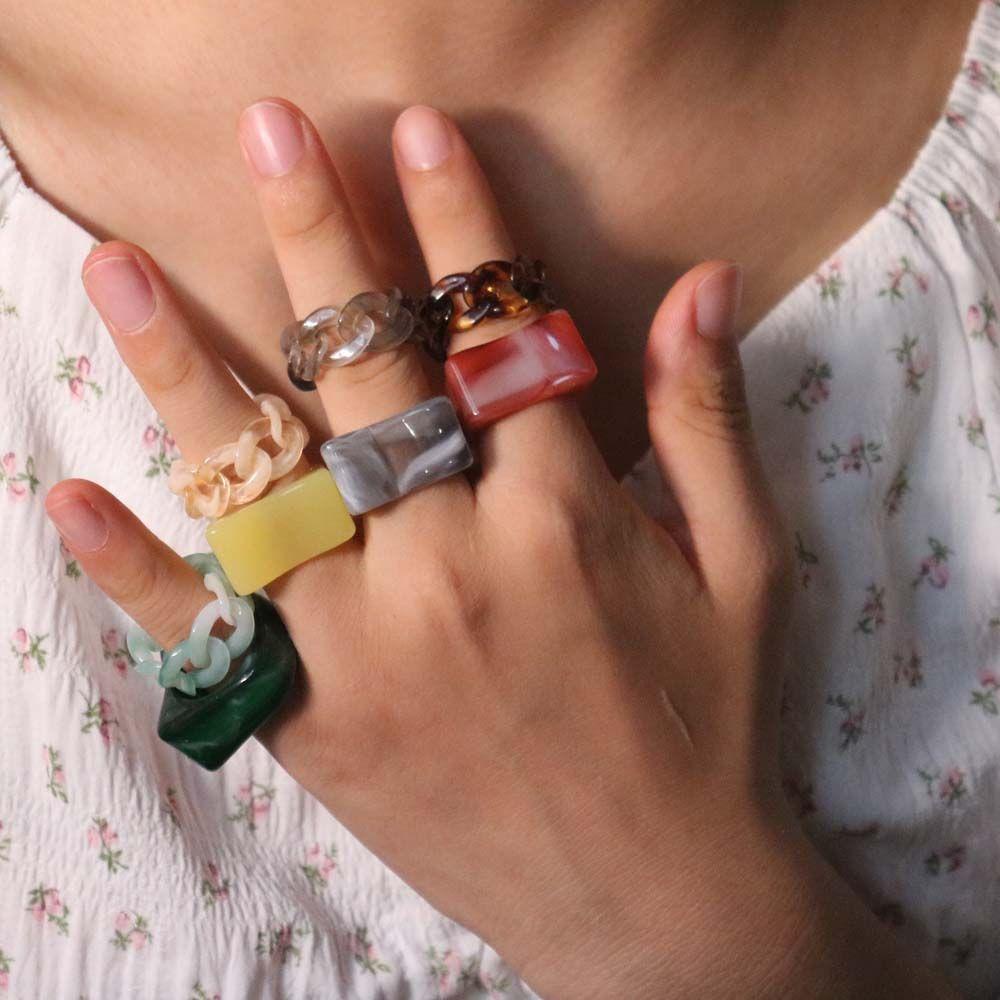 Nhẫn Acrylic Họa Tiết Hình Học Màu Sắc Ngọt Ngào Thanh Lịch|Nhẫn Đeo Tay Thời Trang Cá Tính