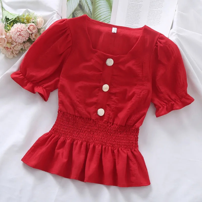 Áo Kiểu Tay Ngắn Màu Trơn C8947
