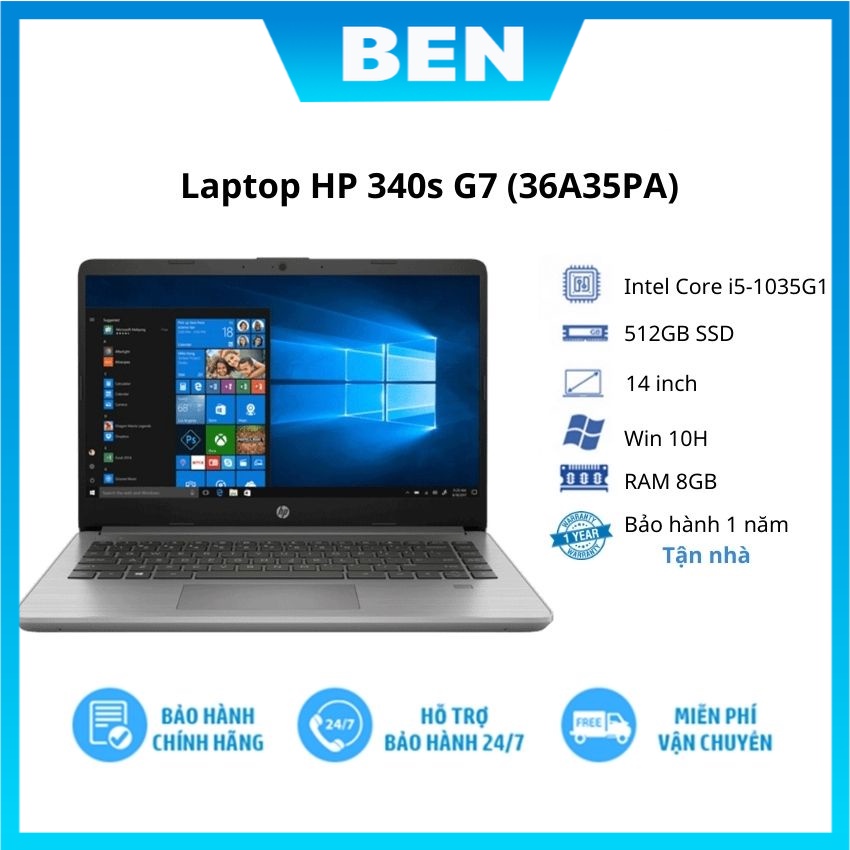 Laptop HP 340s G7 (36A35PA)/ Grey/ Intel Core i51035G1/ RAM 8GB DDR4/ 512GB SSD/ 14 inch