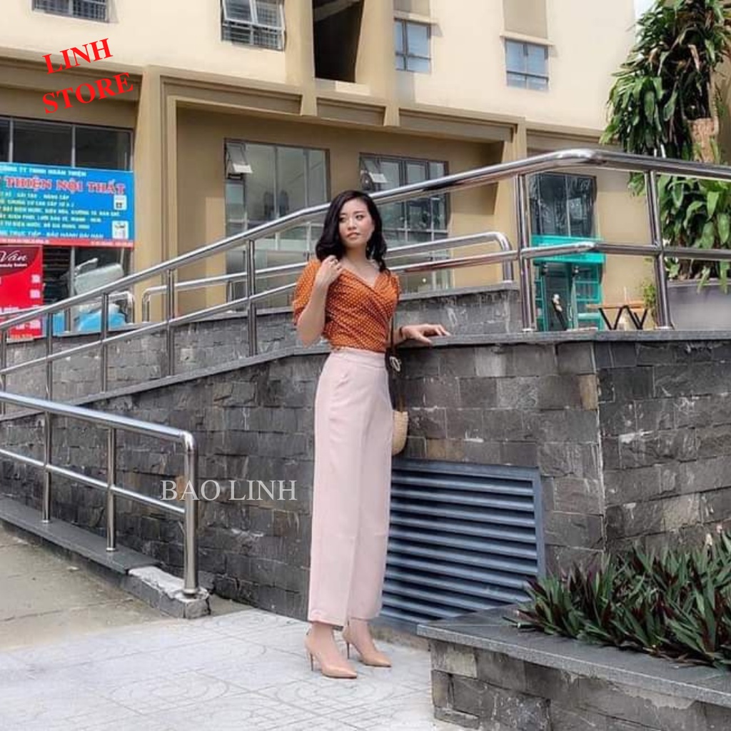 Quần Ống Rộng Nữ Lưng Cao Dáng Suông Dài LINH STORE, Quần Vải Nữ Công Sở Chất Liệu Tuyết Mưa Vitex