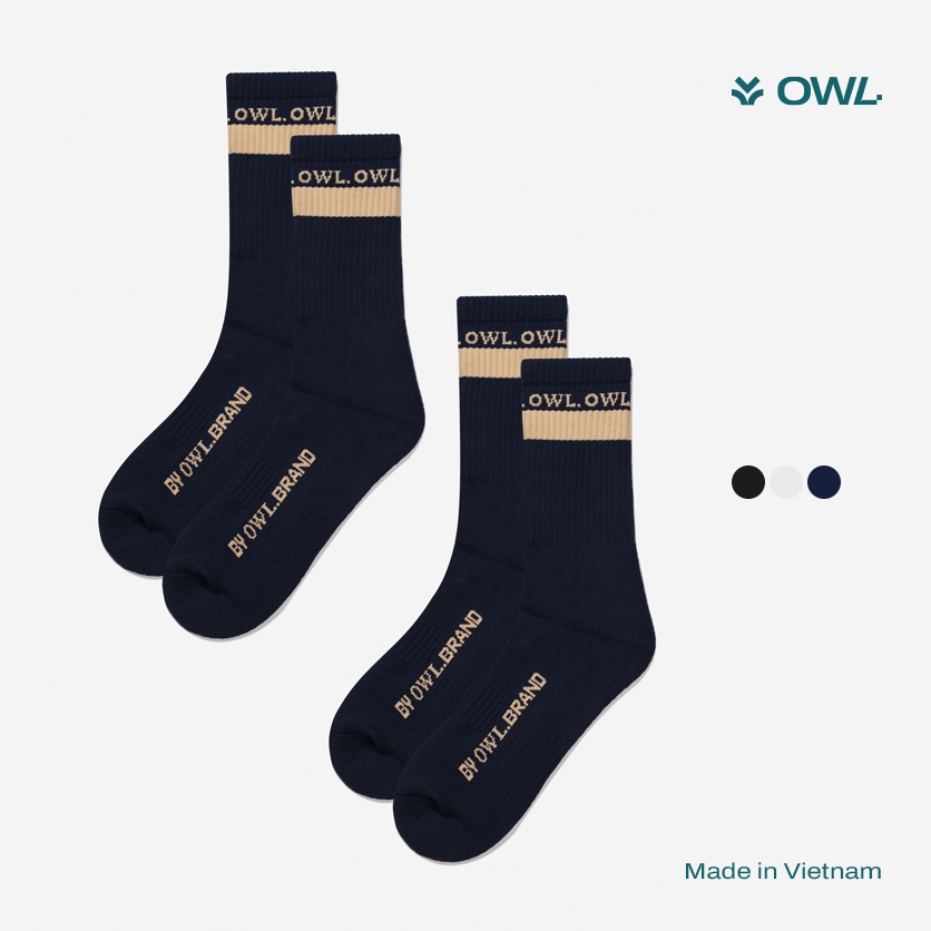 OWL BRAND® STRIPE SOCK - Combo hai tất cổ trung màu Xanh đen- OWL101121
