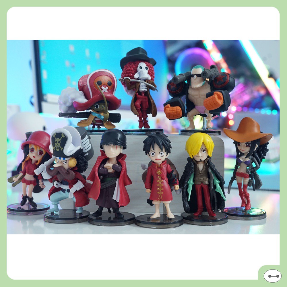 SET 9 MÔ HÌNH ONE PIECE BĂNG MŨ RƠM ÁO ĐỎ