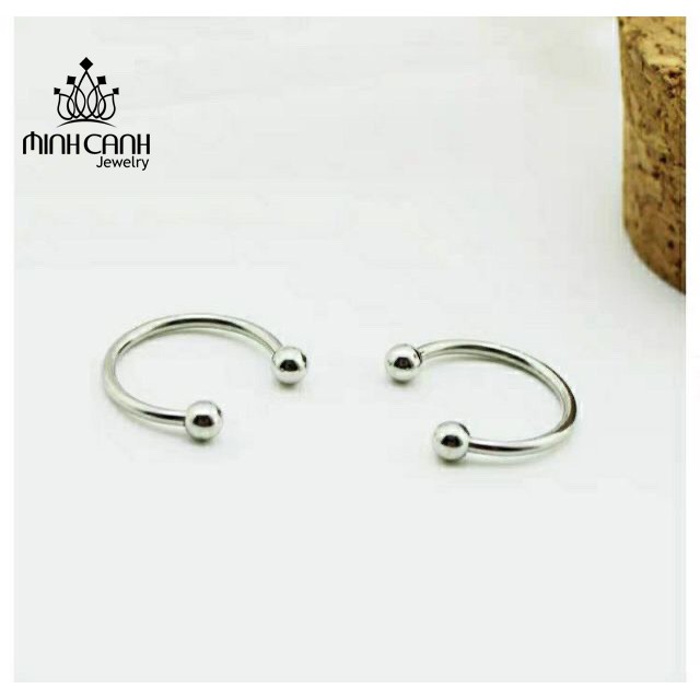Bông Tai Bạc Chữ C 2 Đầu Tròn Chốt Vặn Ren - Minh Canh Jewelry