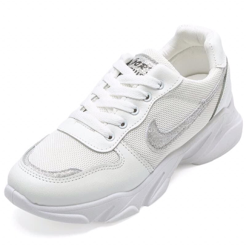 [ Xả Kho ] Giày thể thao trắng loai xịn ánh kim tuyến bạc độn đế 5cm