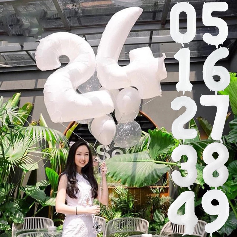 Bong Bóng Kỹ Thuật Số Màu Trắng 32Inch Trang Trí Tiệc Sinh Nhật Cho Người Lớn Và Trẻ Em Diy
